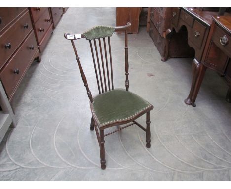 An Edwardian stick back bedroom chair with studded velour upholstery 