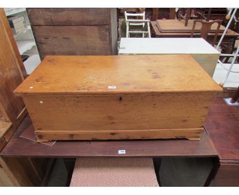A 19th Century pine blanket box on small bracket feet with lidded candle box within, 101 x 47 x 36.5cm 