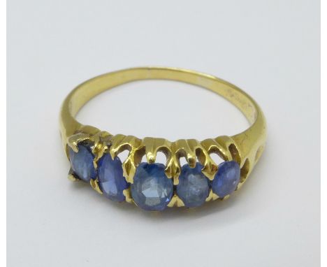 A yellow metal and sapphire ring, 2.8g, M