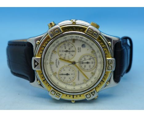 A gentleman's Rotary chronograph alarm wristwatch, boxed, crystal a/f