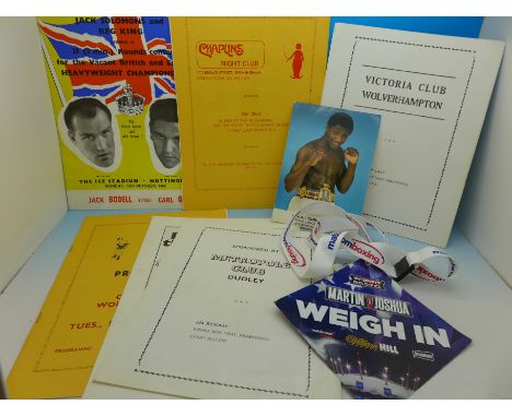 Boxing interest; a Martin/Joshua weigh-in pass, a Bomber Graham signed postcard and Jack Bodell v Carl Gizzi 1969 Nottingham 