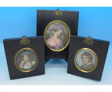 Three miniature portrait engravings