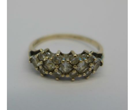 A 9ct gold and white stone ring, 1.8g, M