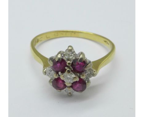 An 18ct gold, ruby and diamond ring, 2.7g, N