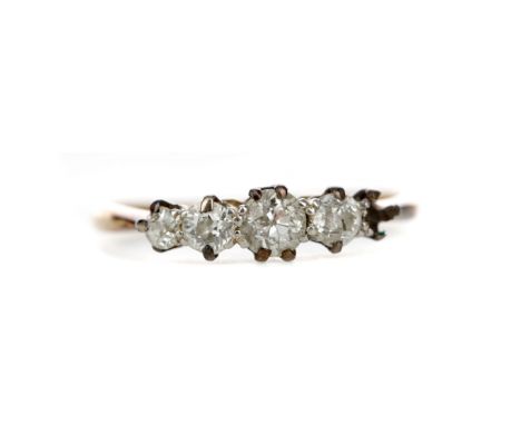 PARTIAL DIAMOND RING, set with four Old European cut diamonds totalling approximately 0.55 carats, one missing, marks worn, s