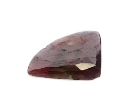 **THREE CERTIFICATED UNMOUNTED GEMS, including a 25.58 carat sapphire, 2.44 carat ruby and 5.20 carat sapphire, glass filled,