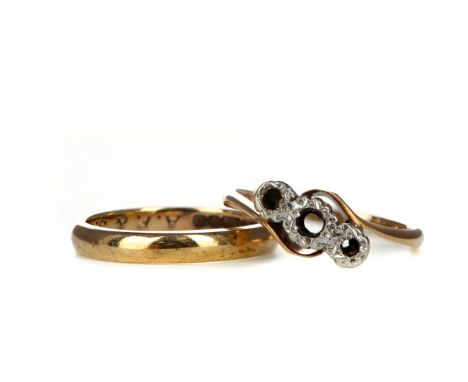 WEDDING BAND, in nine carat gold, size J, along with a ring mount, marked 9CT and PLAT, size J 1/2, 3.6g gross (2)