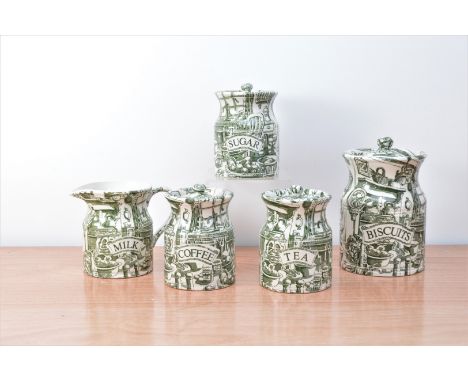 Five items of Burgess &amp; Leigh ceramic kitchen items, Mathilda's pattern, comprising a a biscuit jar and lid 22cm high inc