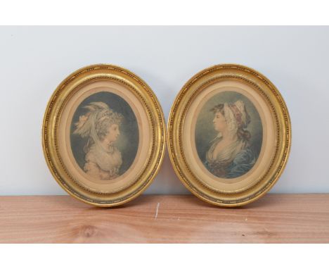 A pair of oval mezzotints after engravings by F. Bartolozzi, young beauty and another portrait study with Thomas Agnew and So