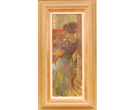 Anna Redwood, ROI (B. 1967, British), oil on board, portrait of a Lady, signed lower left, frame size 55.5cm x 30cm