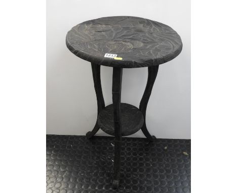 Profusely Carved Circular Occasional Table with Shelf under 