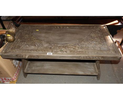 Painted Carved Wood Coffee Table with Shelf under 