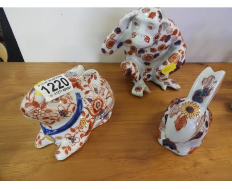 3x Glazed Oriental Ceramic Ornaments - 2x Rabbits and 1x Monkey 