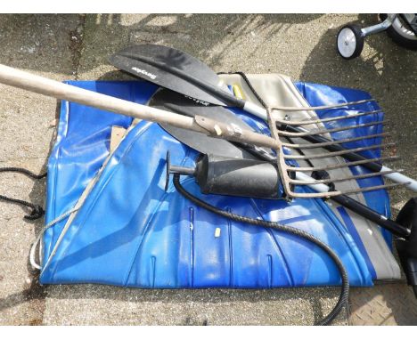 Inflatable Dinghy, Oars and Hay Fork 