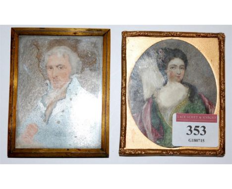 19th century, English school - 3/4 length portrait miniature of a gentleman, watercolour on ivory, together with one other po