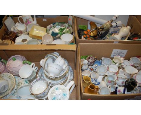 Seven boxes of miscellaneous items to include; Grimwades Fairy Castles bowl, miniature jugs, teapots and egg cups etc 