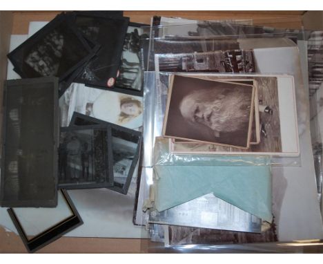 Mixed lot of photographic items and ephemera to include; postcards, magic lantern slides etc 