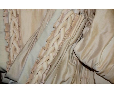 Three pairs of assorted curtains with tie-backs 
