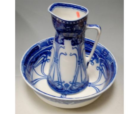 A Royal Doulton Art Nouveau washjug and bowl in the Aubrey pattern  Condition Report / Extra Information No apparent damage o
