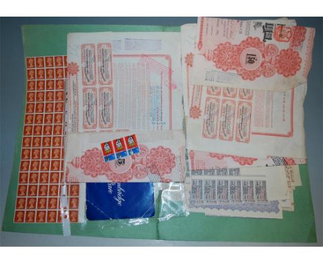 A folder of share certificates and early cheques