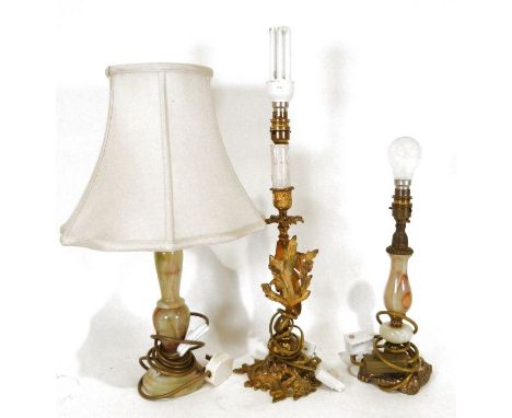 Brass and onyx table lamp, another brass and onyx table lamp&nbsp;and a gold painted brass table lamp&nbsp;(3)&nbsp;
