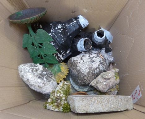 Three cast iron downpipe hopper heads&nbsp;and various composite stone garden ornaments&nbsp;
Condition ReportExtra photos ad