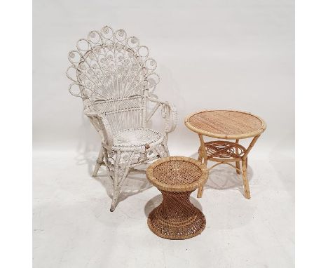 Painted cane garden seat, a cane occasional table,&nbsp;a cane side table&nbsp;and a modern standard lamp (4)&nbsp;
&nbsp;