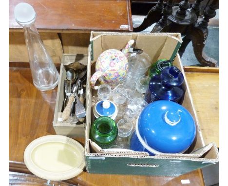 Small quantity of glass and ceramics including Royal Winton 'Royalty' pattern floral teapot, two medicine type jars, etc&nbsp