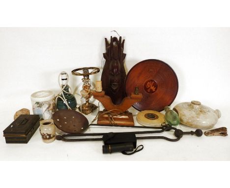 Colclough part tea service, a vintage Bush radio, a dressing table mirror, a vintage polaroid camera, numerous pottery animal