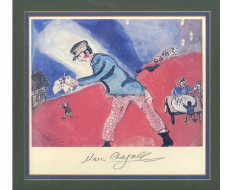 CHAGALL MARC: (1887-1985) Russian-born French Artist. Signed colour 10 x 9 reproduction of one of Chagall's paintings depicti