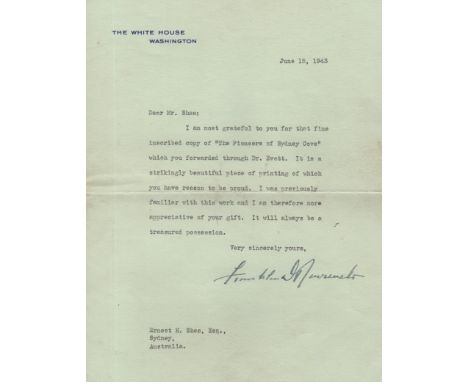 ROOSEVELT FRANKLIN D: (1882-1945) American President 1933-45. World War II date T.L.S., Franklin D Roosevelt, as President, o