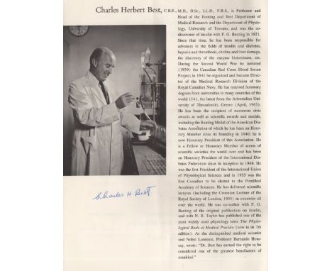 BEST CHARLES: (1899-1978) American-Canadian Medical Scientist, co-discoverer of insulin. A printed 4to brochure issued to pro