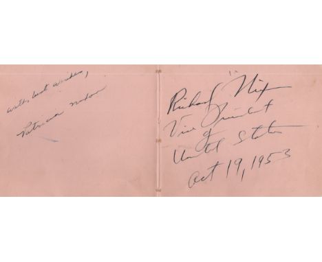 NIXON RICHARD: (1913-1994) American President 1969-74. A good, unusual vintage black fountain pen ink signature ('Richard Nix