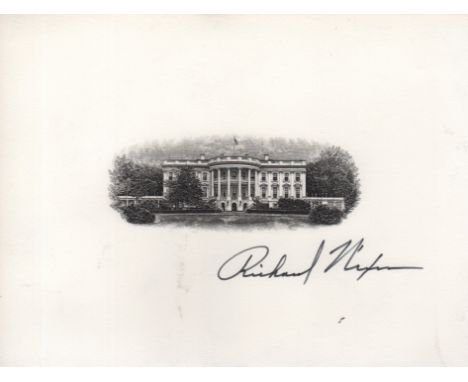 NIXON RICHARD: (1913-1994) American President 1969-74. Signed 8 x 6 heavy cardstock print featuring an engraving of the White