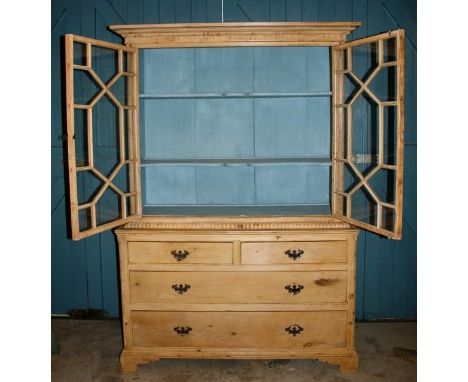 Georgian Cornish dresser in pine. This rare, c1800, piece has a 4-drawer base raised onoriginal bracket feet and is enhanced 