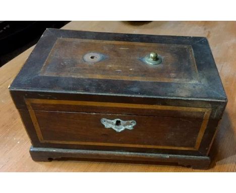 Georgian inlaid tea caddy (brassware within) 