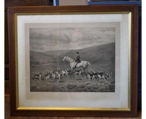 Large hunting print, dated 1901, of unknown MFH and hounds signed by both artists - Cecil Cutler and Frank Paton. Complete wi