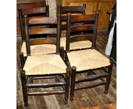 Set of rush seated ladder back chairs 