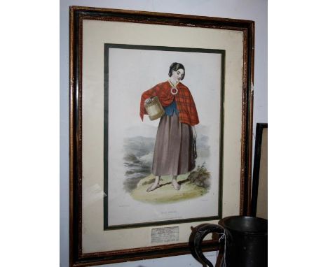 1845 lithograph of a dairymaid of clan MacNicol, framed and glazed 
