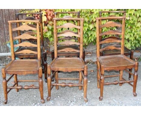 Set of six late 18th C high ladder back clisset chairs with turned front legs having pad feet 