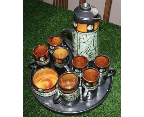 1960s Cornish Celtic coffee set for six persons with original tray. 