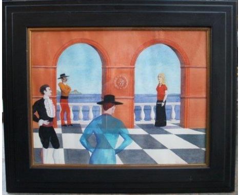 'Figures on a Terrace' by Peter Heaton. 1989. First exhibited and sold by Lucy.B.Campbell fine Art of 123 Kensington Church S