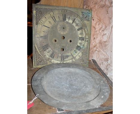 Brass 8 day Longcase clock face - Simon Aish of Sherborne and antique pewter charger 