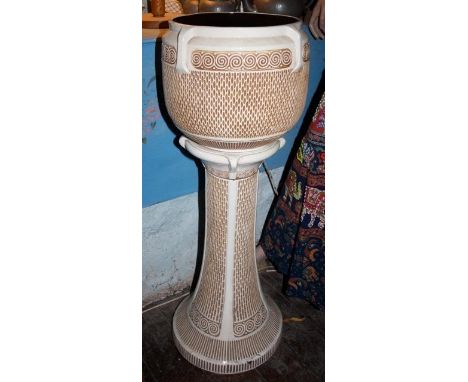Large antique Burmantofts jardiniere and base 