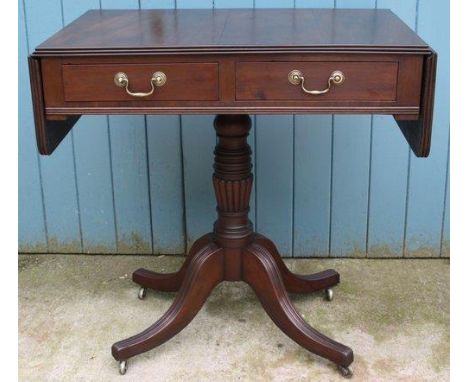 Small antique mahogany sofa table on quatrefoil base with swept legs 