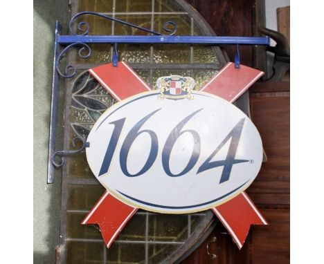 Large ?1664? hanging beer sign and wall bracket 