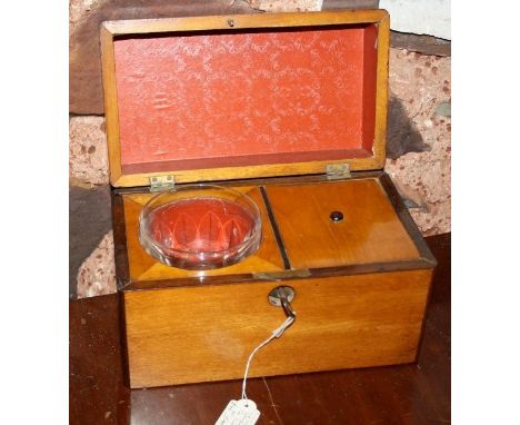 Antique tea caddy with glass mixing bowl 