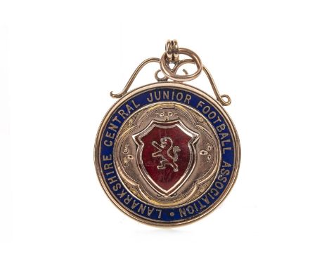 LANARKSHIRE CENTRAL JUNIOR FOOTBALL ASSOCIATION GOLD MEDAL 1913-14, the obverse with central red enamel lion rampant motif wi