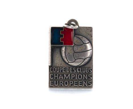 EUROPEAN CUP RUNNERS-UP SILVER MEDAL 1970, awarded to Jim Brogan of Celtic F.C., the obverse with blue and burgundy enamel fl