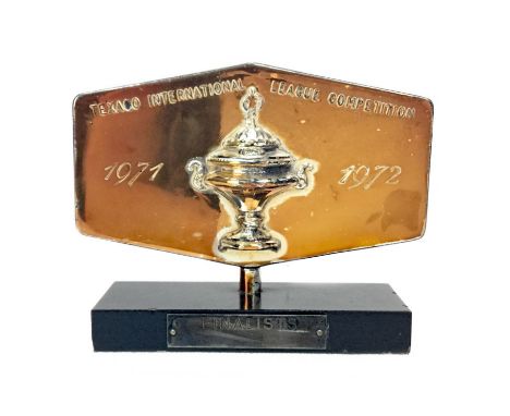 TEXACO INTERNATIONAL LEAGUE COMPETITION FINALISTS TROPHY 1971-72, awarded to Tommy Walker of Airdrieonians F.C., of elongated